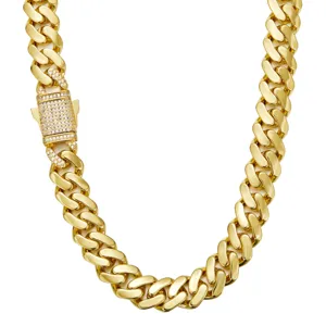 Men's 14K Gold Plated Stainless Steel Iced Out Cuban Link Chain Necklace Detail View