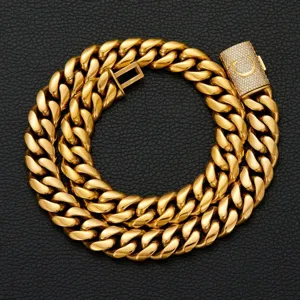 Men gold cuban link chain necklace with iced out letter flip clasp hip hop jewelry