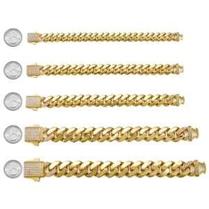 Men 14k gold plated cuban link chain stainless steel diamond iced out bracelet detail view