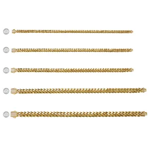 Gold cuban link chain necklace in multiple width sizes, stainless steel 14k gold plated jewelry.