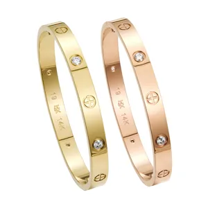 Stainless Steel Cross Screw Bracelet 14K Gold Rose Gold Plated Fashion Jewelry Bangle