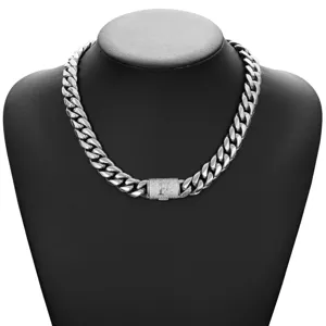 Men hip hop cuban chain necklace steel color chunky link chain with rhinestone letter clasp