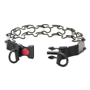 Edelstahl Hunde-Trainingshalsband mit schwarzem Nylonriemen und Schnellverschluss-Schnalle.