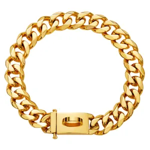 Stainless Steel Cuban Link Dog Collar Heavy Duty Metal Chain Pet Collar With Secure Buckle For Dogs Pet Supplies