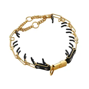 Detachable stainless steel pet dog training pinch collar with rubber tips and buckle.