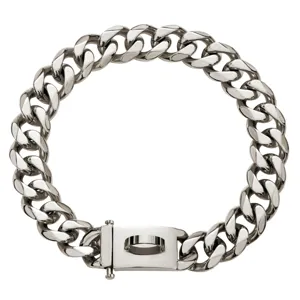 19mm heavy-duty stainless steel dog chain collar with secure metal clasp lock design.