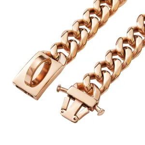Collare per cani in acciaio inossidabile oro rosa 15mm catena cubana pesante per animali