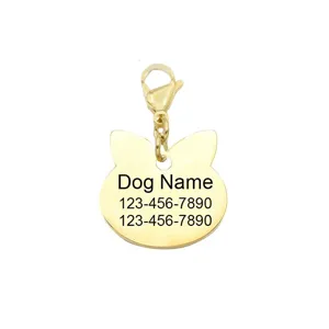Gold cat shape stainless steel pet ID tag, custom engraved name pendant for dogs and cats.