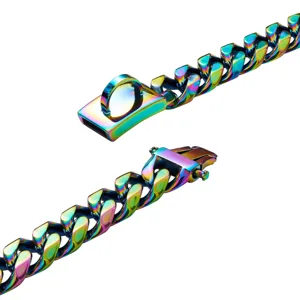 19mm colorful stainless steel pet dog chain collar detail view, heavy duty buckle