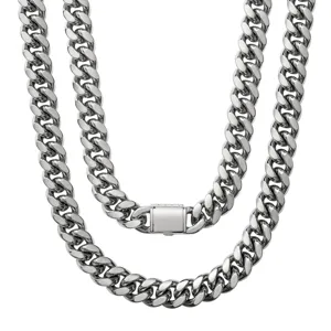Men's Stainless Steel Cuban Chain Necklace Heavy Polished Curb Link Chain Fashion Neck Jewelry Gift