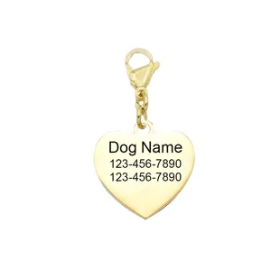 Stainless steel heart pet dog tag pendant custom engraved name ID collar accessory