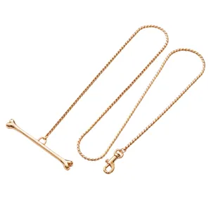 Rose gold metal dog leash chain with bone handle 4mm wide pet walking accessory durable