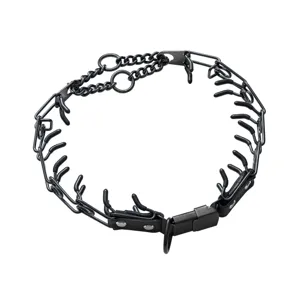 Black stainless steel dog pinch collar with rubber tips and quick release buckle.