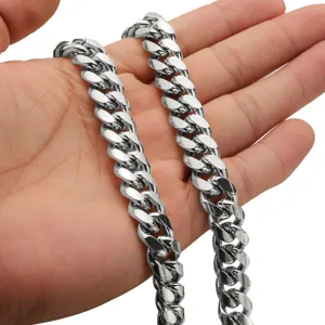Men's stainless steel cuban link chain necklace heavy metal silver fashion jewelry accessory