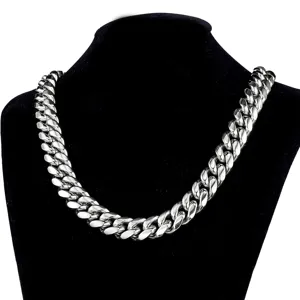 Heavy silver color thick Cuban link chain necklace stainless steel hip hop jewelry piece