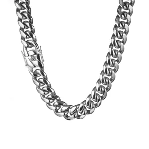 Stainless steel Cuban chain necklace, heavy hip hop style silver metal link chain for men.
