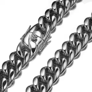 Men's Stainless Steel Cuban Link Chain Necklace Heavy Hip Hop Silver Tone Heavyweight Chain Jewelry Gift