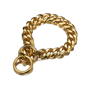 Heavy duty gold metal pet dog chain collar p-chain stainless steel training pet supply
