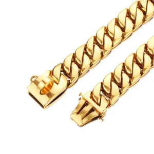 32mm Gold Stainless Steel Heavy Duty Cuban Link Dog Chain Collar for Large Dogs and Bullies
