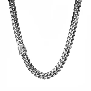 Detailed view of the silver stainless steel Cuban link chain necklace with secure clasp.