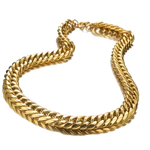 Detailed view of the thick gold stainless steel Cuban link chain, showcasing the fine polish.