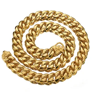15mm gold stainless steel cuban link chain necklace for men heavy hip hop biker jewelry