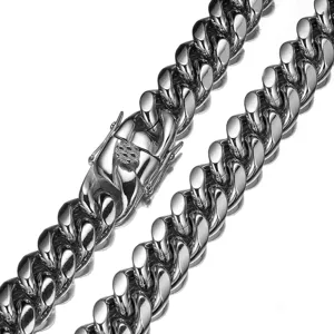 Stainless Steel Cuban Link Chain Detail Close Up View Fashion Men Hip Hop Necklace