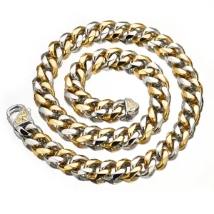 15mm two-tone stainless steel cuban link chain necklace for men heavy designer style jewelry