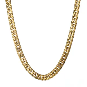 Close-up detail of the heavy gold stainless steel cuban chain necklace, showcasing polished links.