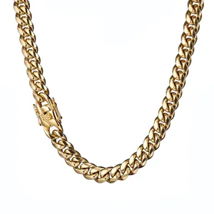 Gold Cuban chain necklace for men hip hop style stainless steel thick statement jewelry detail