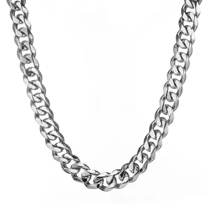 Close-up detail of 15mm thick stainless steel curb chain necklace, highly polished finish.