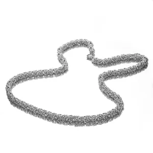 Stainless steel handmade Byzantine chain necklace for men, silver metallic stylish design.
