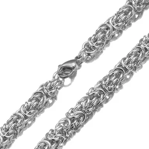 Stainless steel Byzantine link chain necklace for men, intricate woven metallic design, 1pc detail.