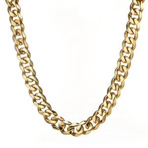 15mm wide gold color cuban link chain stainless steel men necklace fashion hip hop jewelry