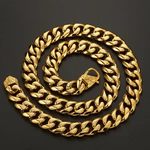 15mm heavy stainless steel cuban link chain necklace for men hip hop jewelry gold color