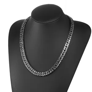 Stainless steel heavy Cuban link chain necklace for men, cool urban street jewelry style.