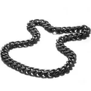 Detailed view of the 15mm wide heavy stainless steel cuban chain necklace for men in black finish.