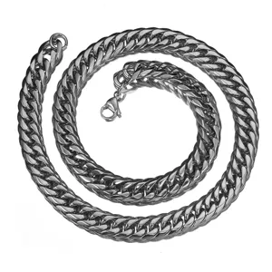 Detailed close-up view of the heavy stainless steel double curb chain necklace with high shine.