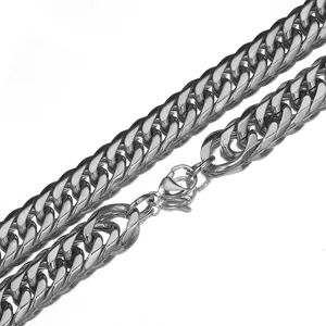 Close-up view of heavy stainless steel thick chain link showing fine polished metal surface.