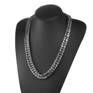 Heavy duty stainless steel cuban link chain necklace for men, cool gunmetal finish style.