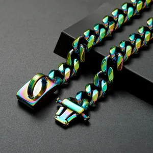 Bunte Edelstahl kubanische Gliederkette Haustier Hundehalsband schwere Metallkette