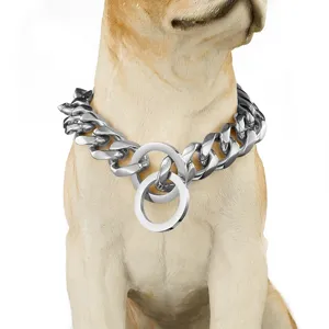 Heavy duty 19mm stainless steel dog chain collar with double rings for large pets securely.