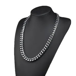 Stainless steel Cuban link necklace for men, heavy hip hop chain jewelry detail view.
