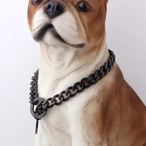 Heavy duty black metal pet chain collar, durable stainless steel dog choke chain for large dogs.