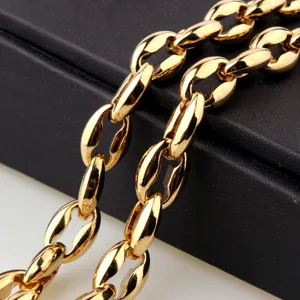 Men Gold Stainless Steel Coffee Bean Chain Necklace Fashion Jewelry Detail View