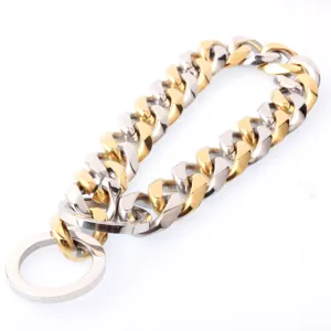 19mm Edelstahl zweifarbig Gold Silber Hundehalskette Haustier Kette Trainingshalsband