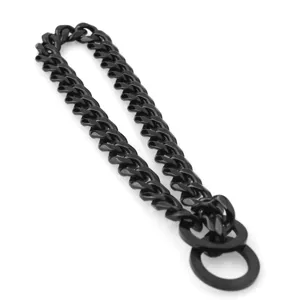 Detailed view of the durable black titanium steel pet chain collar with O-rings, sturdy design.