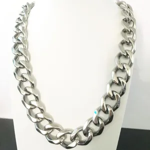 Chunky stainless steel curb chain necklace for men hip hop style silver jewelry detail.