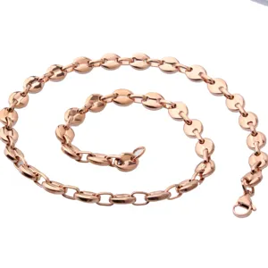 Rose gold coffee bean stainless steel chain necklace for men and women minimalist jewelry fashion
