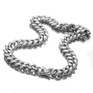 Heavy stainless steel Cuban link chain necklace for men hip hop silver jewelry item.